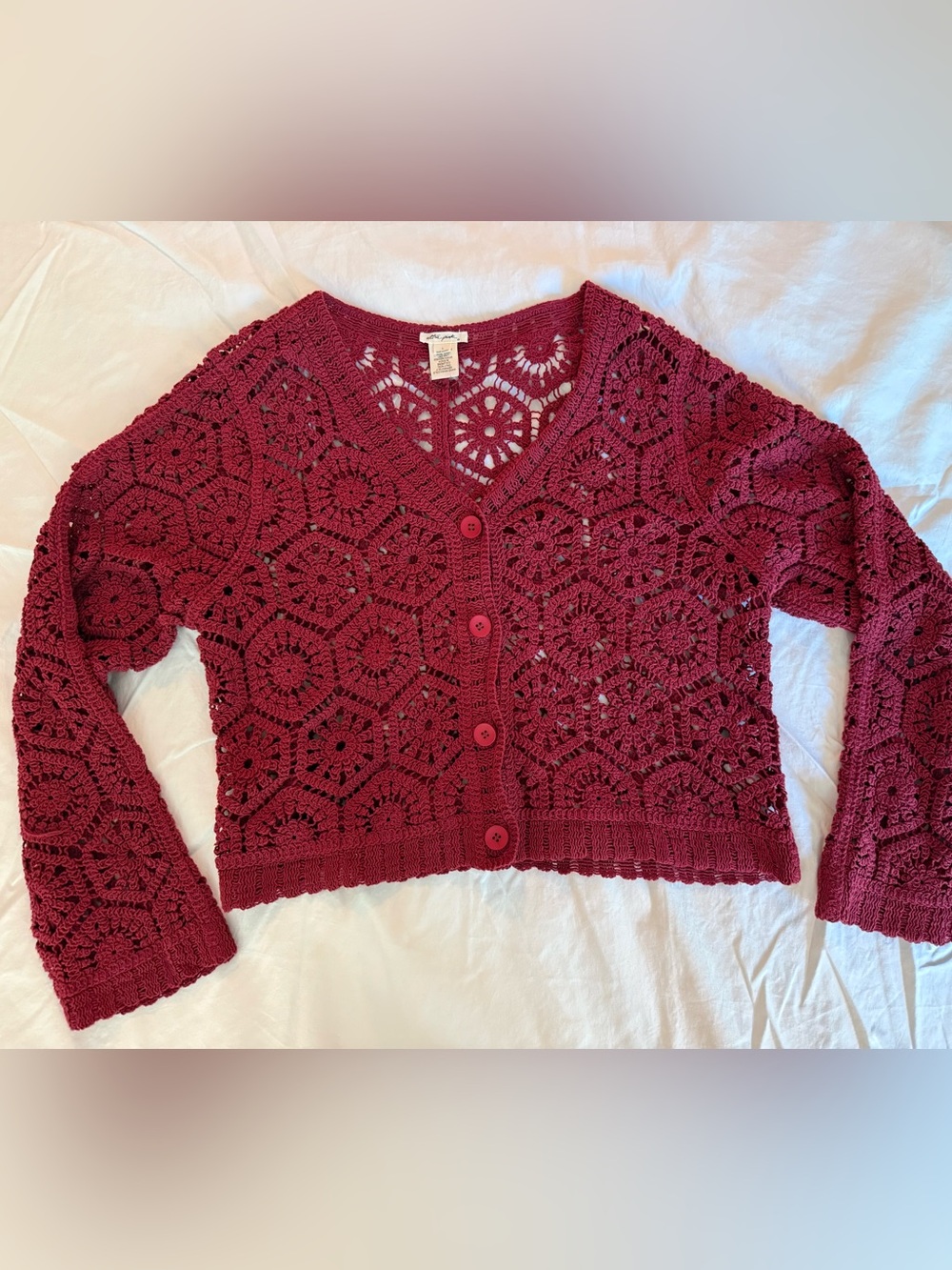 Ultra Pink Crochet Button-Front Cardigan - Wine Red
